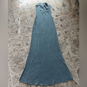 Anthropologie Elan Women's Blue Mock Neck Maxi Waffle‎ Knit Tie Dress Size M